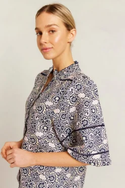 Alessandra Tops|Lia Shirt Raya - Navy