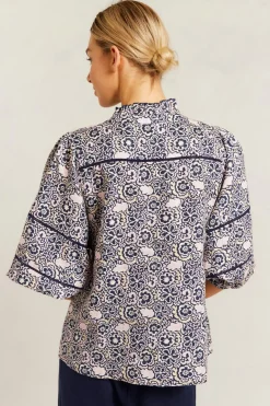Alessandra Tops|Lia Shirt Raya - Navy