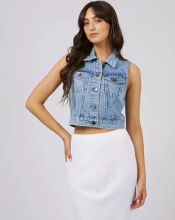 All About Eve Tops|Jackets & Coats|Harper Denim Vest- Light Blue