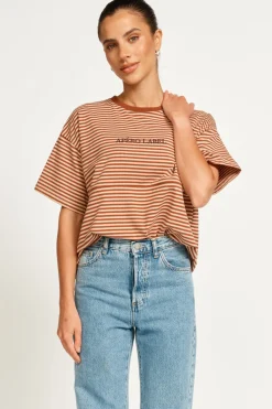 Apero Tops|Vintage Drop Shoulder Cropped Tee - Brown/Tan Stripe