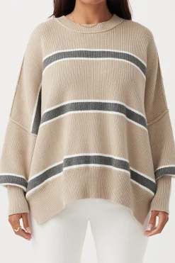 ARCAA Knitwear|Jumpers|Harper Stripe Sweater - Taupe, Cream & Dark Grey Marle