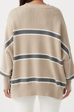 ARCAA Knitwear|Jumpers|Harper Stripe Sweater - Taupe, Cream & Dark Grey Marle
