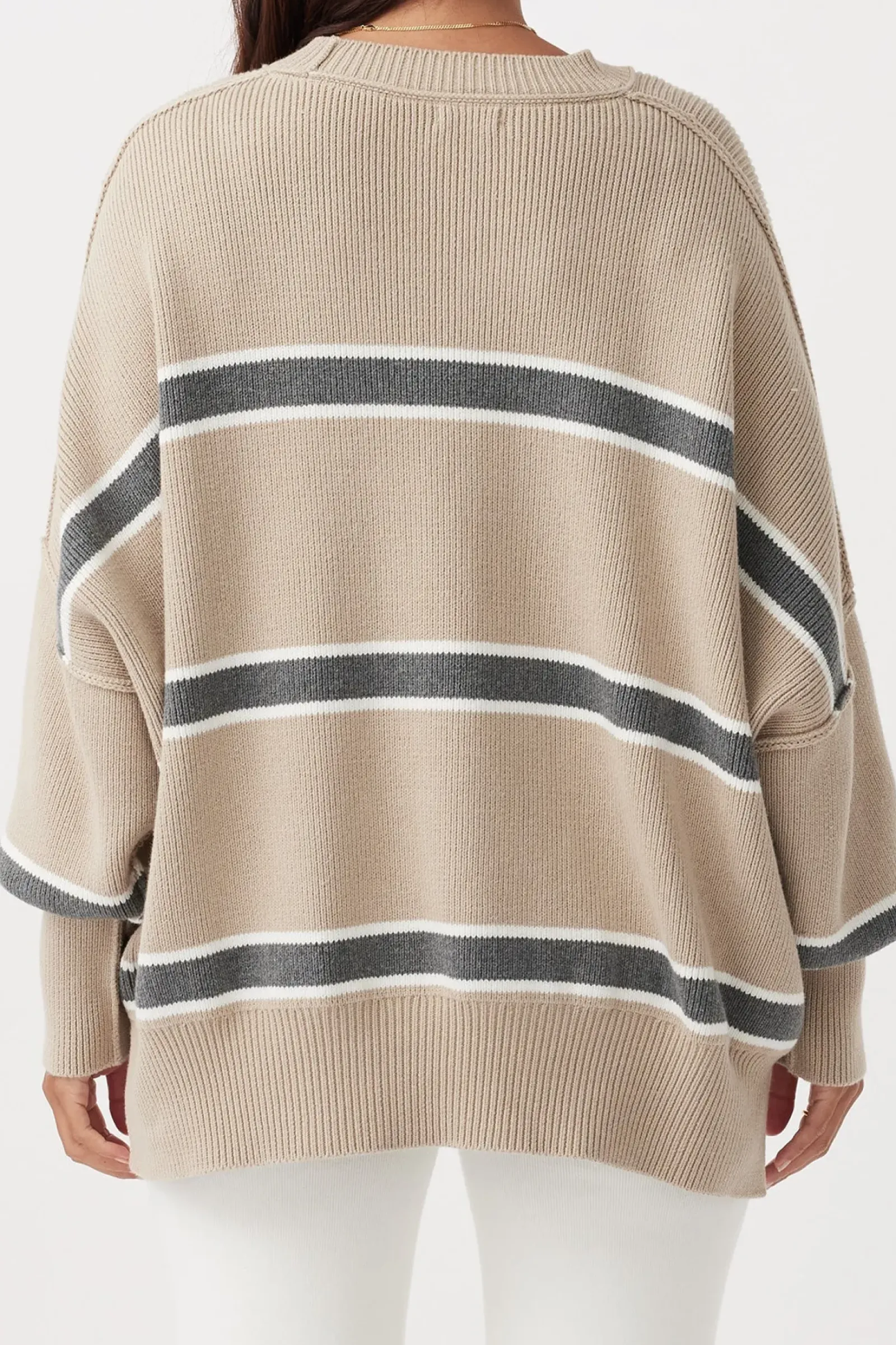 ARCAA Knitwear|Jumpers|Harper Stripe Sweater - Taupe, Cream & Dark Grey Marle