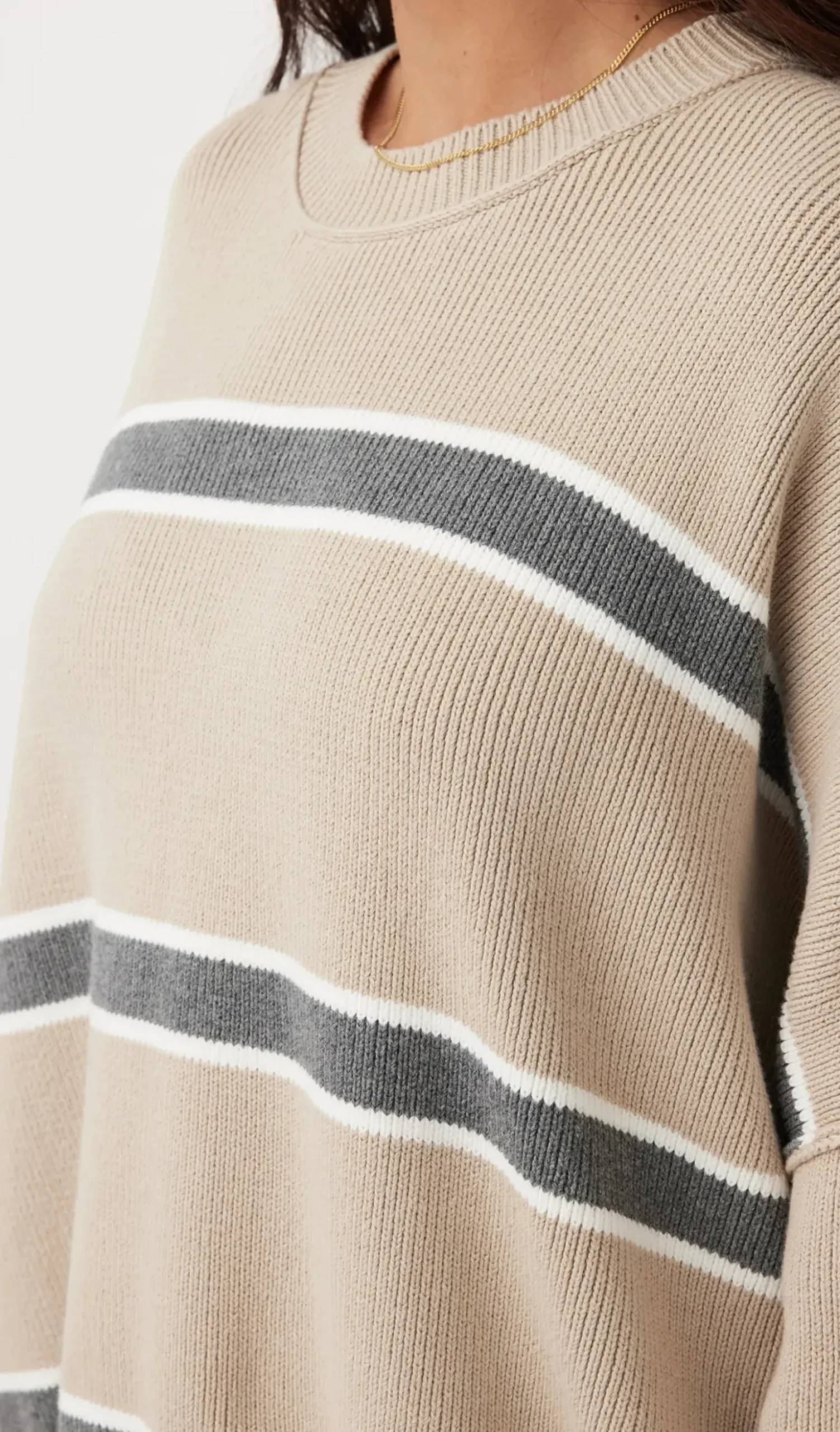 ARCAA Knitwear|Jumpers|Harper Stripe Sweater - Taupe, Cream & Dark Grey Marle