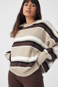 ARCAA Knitwear|Harper Stripe Sweater - Chocolate, Cream & Black
