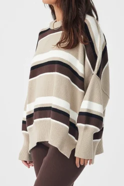 ARCAA Knitwear|Harper Stripe Sweater - Chocolate, Cream & Black
