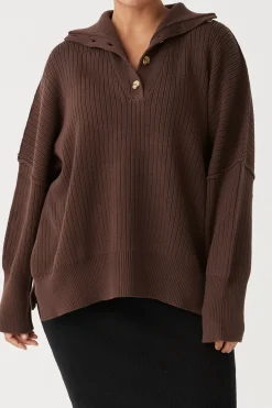 ARCAA Knitwear|Margo Button Up Sweater - Chocolate