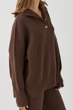 ARCAA Knitwear|Margo Button Up Sweater - Chocolate