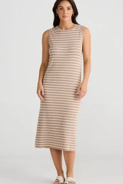 Brave & True Knitwear|Dresses|Brave & True Squad Dress - Taupe With Ecru Stripe