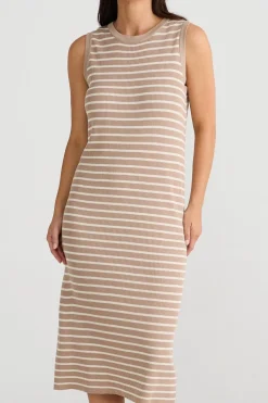 Brave & True Knitwear|Dresses|Brave & True Squad Dress - Taupe With Ecru Stripe