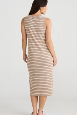 Brave & True Knitwear|Dresses|Brave & True Squad Dress - Taupe With Ecru Stripe