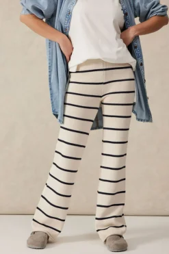 Ceres Life Pants|Knitwear|Bootleg Knit Pant - Ecru/Navy Stripe