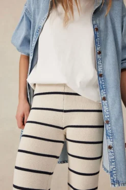 Ceres Life Pants|Knitwear|Bootleg Knit Pant - Ecru/Navy Stripe