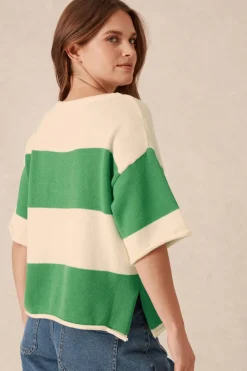 Ceres Life Tops|Knitwear|Boxy Knit Tee- Grass Stripe