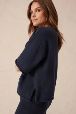 Ceres Life Tops|Knitwear|Boxy Knit Tee- Navy