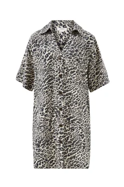 Ceres Life Dresses|Boxy Shirt Dress - Leopard Linen Blend