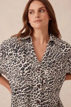 Ceres Life Dresses|Boxy Shirt Dress - Leopard Linen Blend