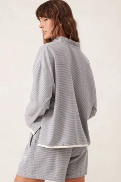 Ceres Life Tops|Boxy Zip Sweat - Moonlight Fine Stripe