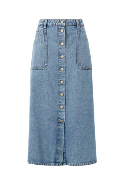 Ceres Life Skirts|Button Through Denim Midi Skirt - Mid Vintage Blue