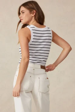 Ceres Life Tops|Contour Rib Scoop Tank - White/New Navy Monogram Embroidery