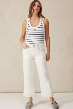 Ceres Life Tops|Contour Rib Scoop Tank - White/New Navy Monogram Embroidery