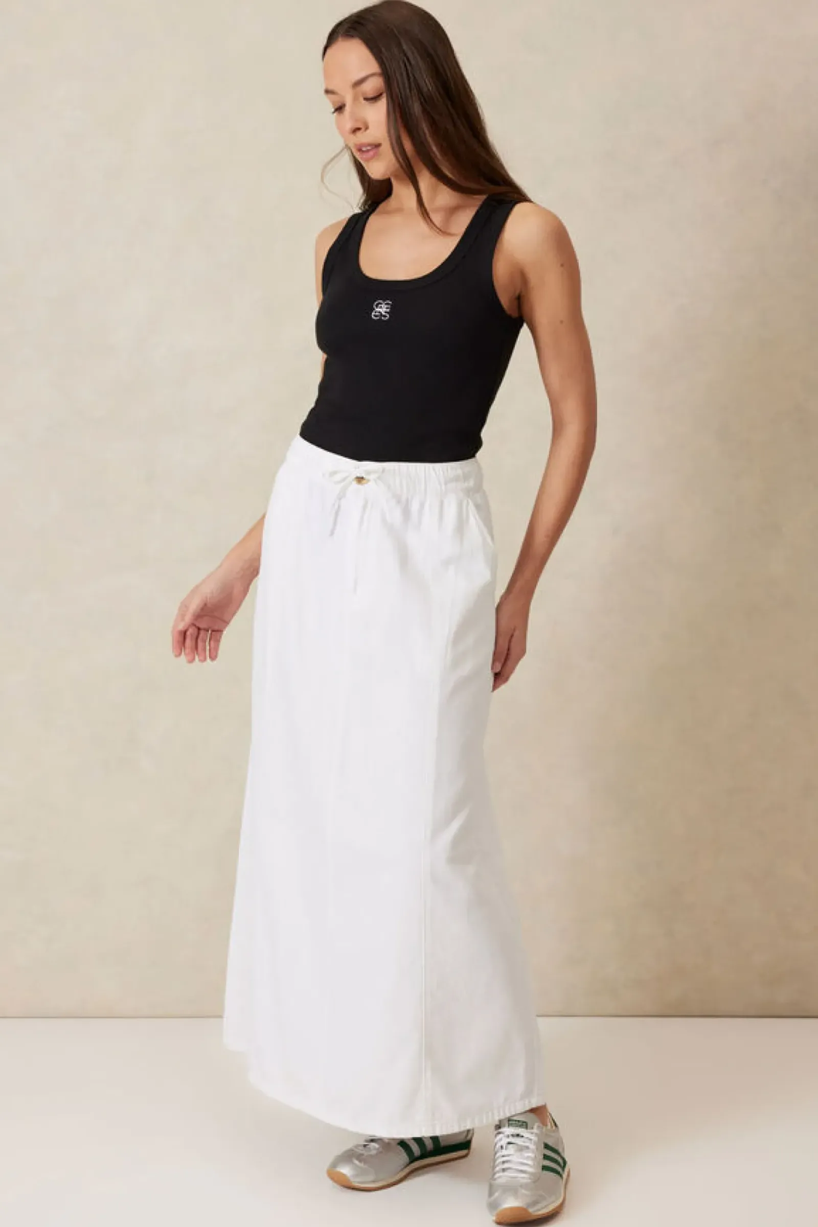 Ceres Life Tops|Contour Rib Scoop Tank - Black/White Monogram Embroidery
