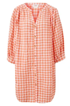 Ceres Life Dresses|Crinkle Mini Dress - Coral/White Gingham