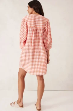 Ceres Life Dresses|Crinkle Mini Dress - Coral/White Gingham