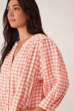 Ceres Life Dresses|Crinkle Mini Dress - Coral/White Gingham