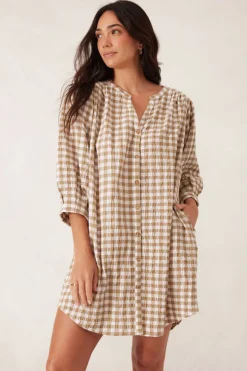 Ceres Life Dresses|Crinkle Mini Dress - Fig Green/White Gingham