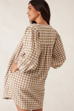 Ceres Life Dresses|Crinkle Mini Dress - Fig Green/White Gingham