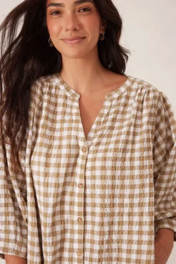 Ceres Life Dresses|Crinkle Mini Dress - Fig Green/White Gingham
