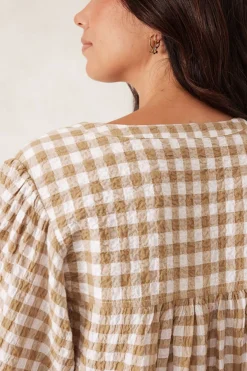 Ceres Life Dresses|Crinkle Mini Dress - Fig Green/White Gingham