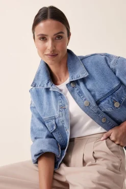 Ceres Life Jackets & Coats|Cropped Denim Jacket - Vintage Blue