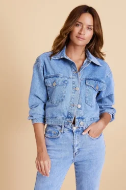 Ceres Life Jackets & Coats|Cropped Denim Jacket - Vintage Blue