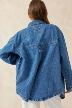 Ceres Life Tops|Denim Side Pocket Shacket - Fresh Indigo