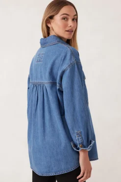 Ceres Life Tops|Essentials Denim Shirt- Mid Blue Wash