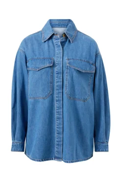 Ceres Life Tops|Essentials Denim Shirt- Mid Blue Wash