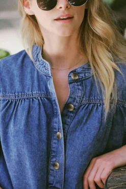 Ceres Life Dresses|Half Placket Tunic Dress - Fresh Indigo