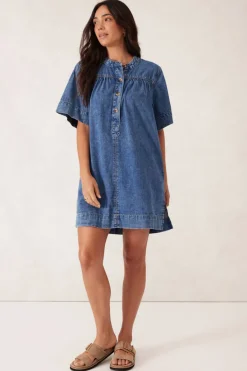 Ceres Life Dresses|Half Placket Tunic Dress - Fresh Indigo