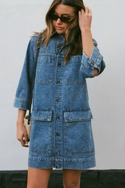 Ceres Life Jackets & Coats|Dresses|Half Sleeve Boxy Shirt Dress - Fresh Indigo Denim