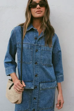 Ceres Life Jackets & Coats|Dresses|Half Sleeve Boxy Shirt Dress - Fresh Indigo Denim