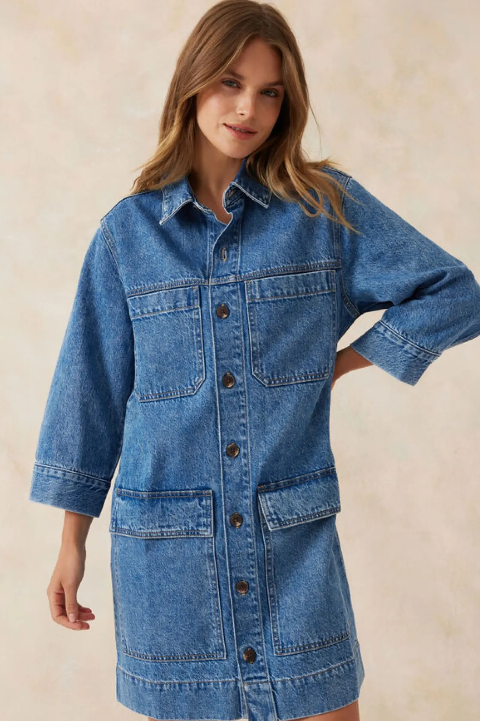 Ceres Life Jackets & Coats|Dresses|Half Sleeve Boxy Shirt Dress - Fresh Indigo Denim