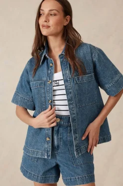 Ceres Life Tops|Jacqui Felgate Boxy Denim Shirt - Indigo Denim