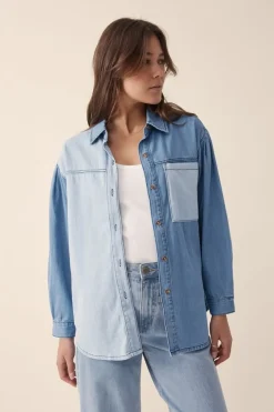 Ceres Life Tops|Long Sleeve Denim Shirt - Indigo