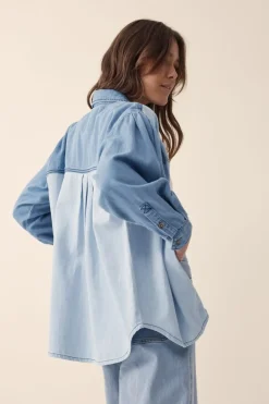 Ceres Life Tops|Long Sleeve Denim Shirt - Indigo