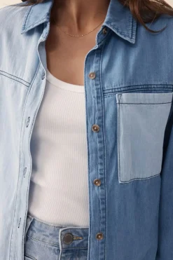 Ceres Life Tops|Long Sleeve Denim Shirt - Indigo