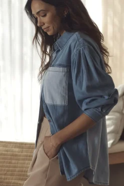 Ceres Life Tops|Long Sleeve Denim Shirt - Indigo