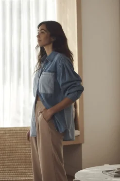 Ceres Life Tops|Long Sleeve Denim Shirt - Indigo