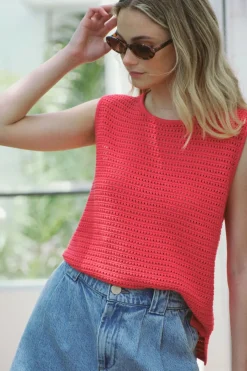 Ceres Life Tops|Mesh Knit Tank - Heritage Red